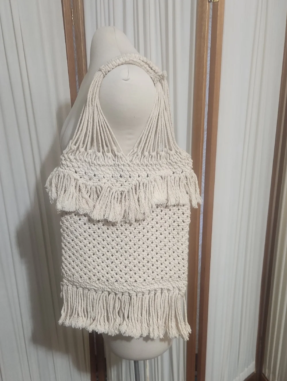 Macramé Fringe  Open Weave Tote Purse Bag Lagenlook Coastal Grandma Festival